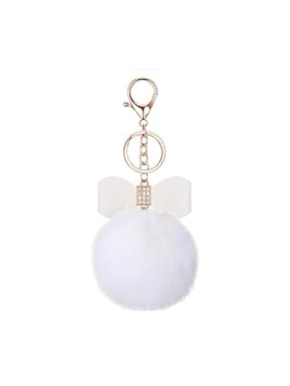 White Pom-Pom Bow Keychain Charm